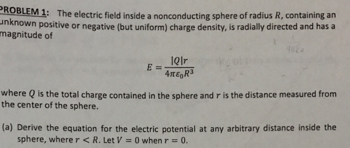 Solved PROBLEM 1: The electric field inside a nonconducting | Chegg.com