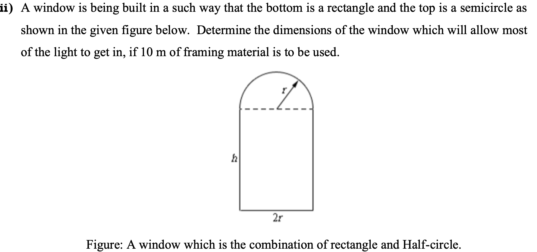 Solved ii) A window is being built in a such way that the | Chegg.com