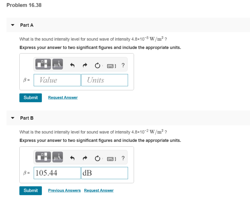 Solved Problem 16.38 PartA What is the sound intensity level