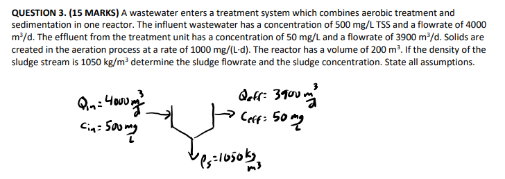 Solved QUESTION 3. (15 MARKS) A wastewater enters a | Chegg.com