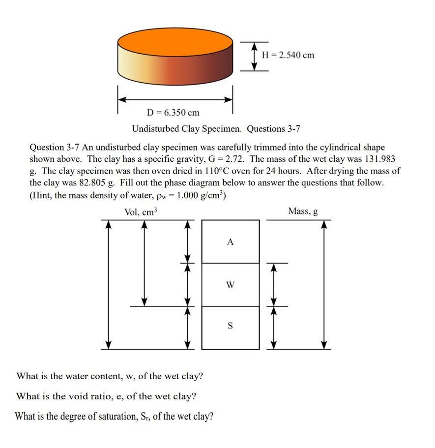 Solved Undisturbed Clay Specimen. Questions 3-7 Question 3-7 | Chegg.com