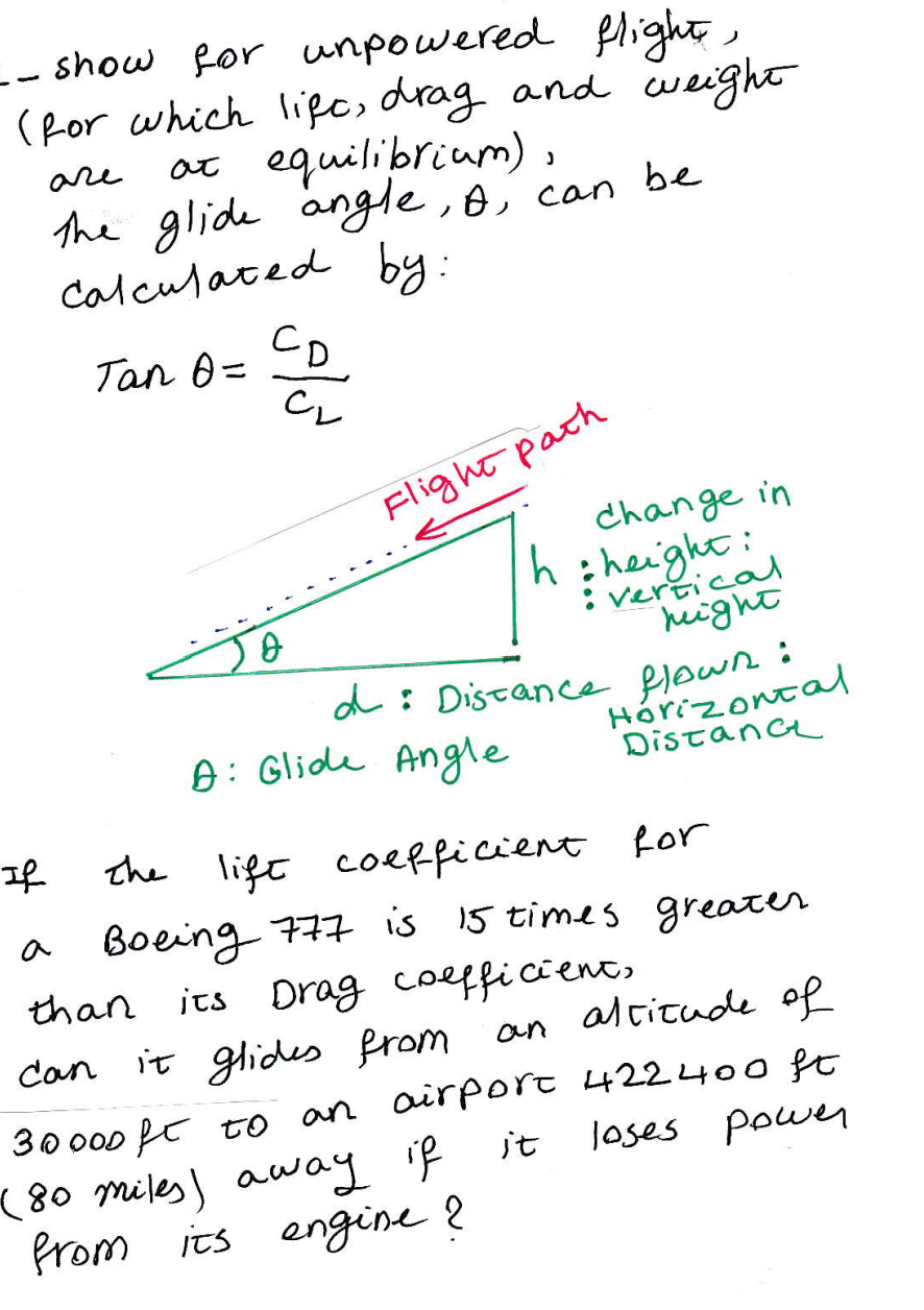 Solved show for unpowered flight, (for which life, drag