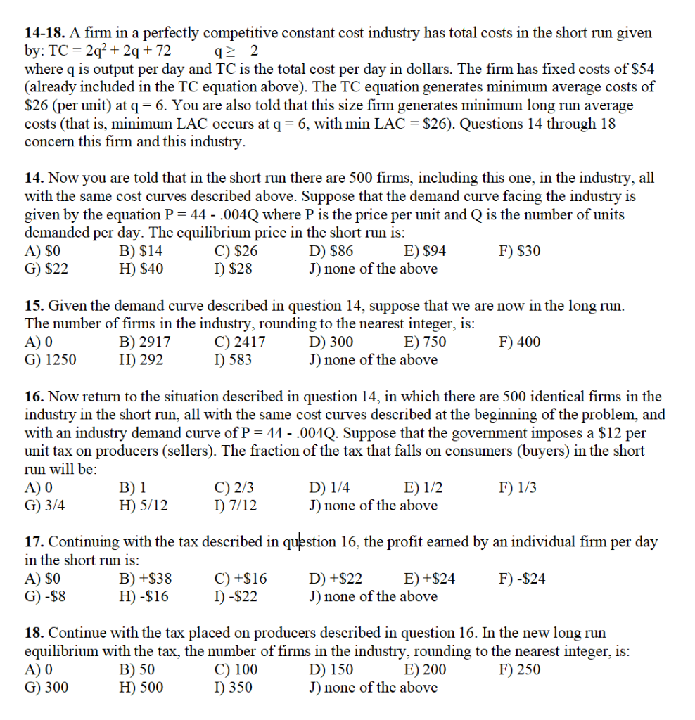 Solved 14 18 A Firm In A Perfectly Competitive Constant Chegg Com