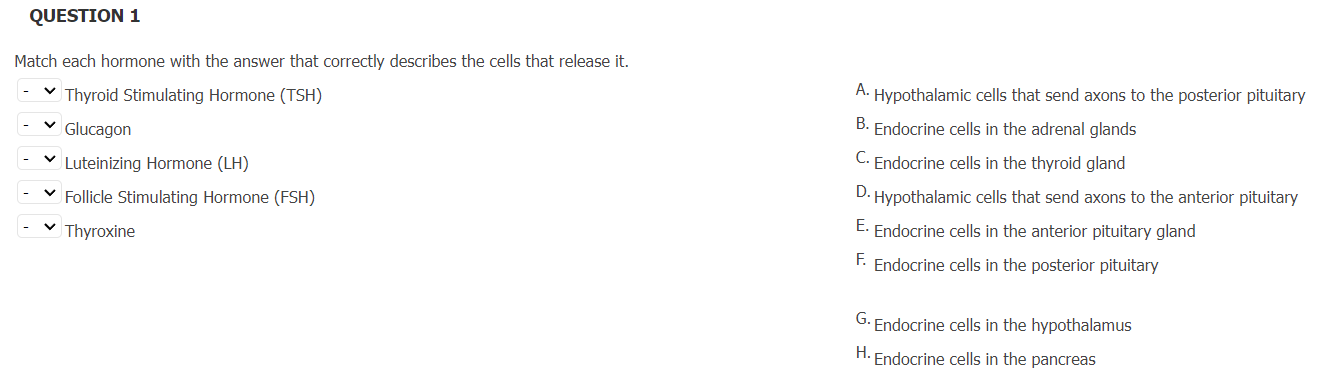Solved Match each hormone with the answer that correctly | Chegg.com