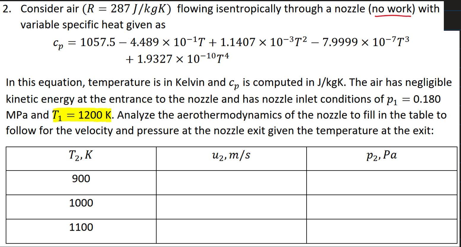Solved 2. Consider air (R = 287 J/kgK) flowing