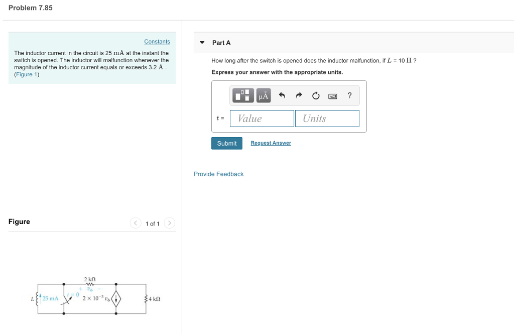 Solved Problem 7.85 Constants Part A The inductor current in | Chegg.com