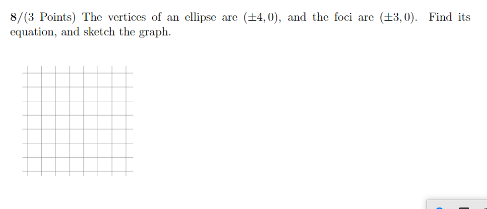 Solved 8/(3 Points) The vertices of an ellipse are (+4,0), | Chegg.com