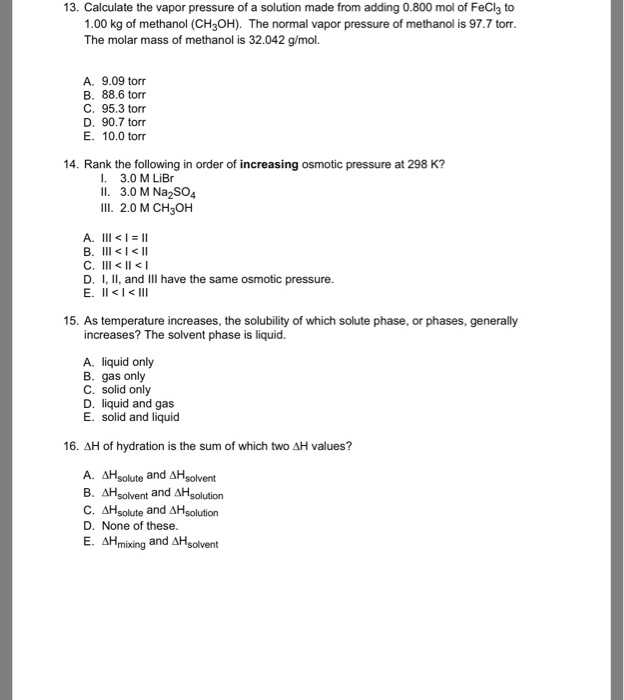 Solved 13. Calculate The Vapor Pressure Of A Solution Made | Chegg.com