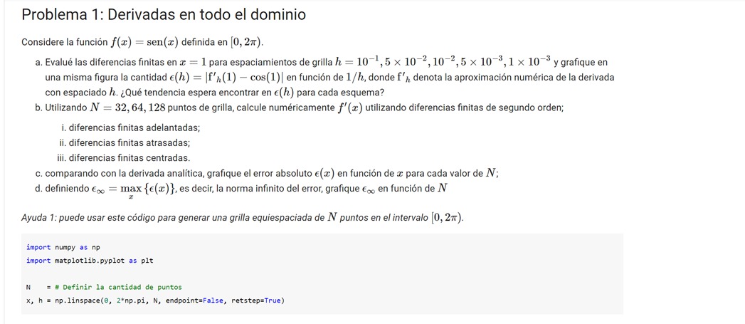 Problema 1: Derivadas en todo el dominio Considere la función \( f(x)=\operatorname{sen}(x) \) definida en \( [0,2 \pi) \). a