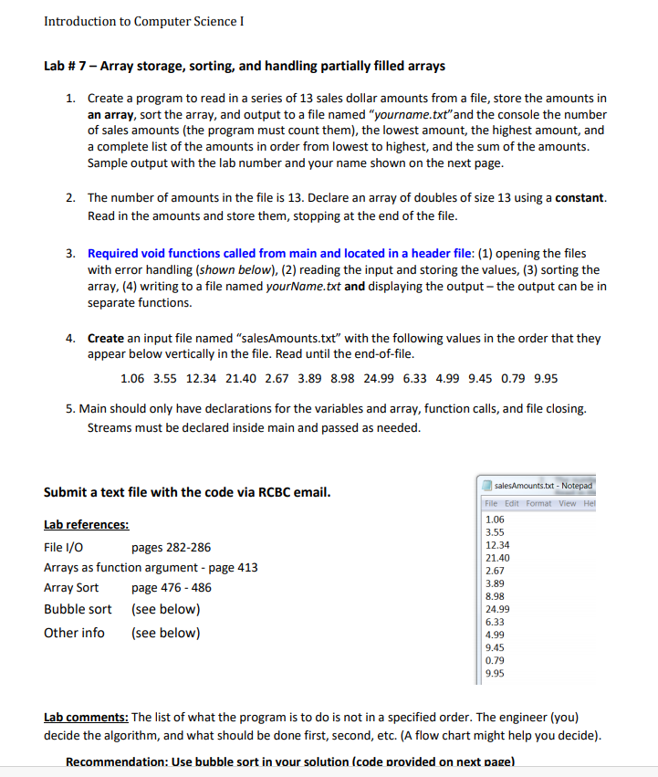 Solved Introduction to Computer Science I Lab #7 - Array | Chegg.com