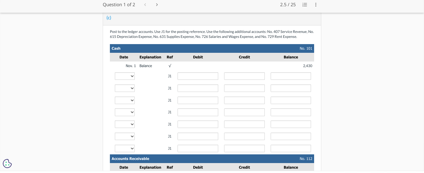 Solved Post to the ledger accounts. Use J1 for the posting