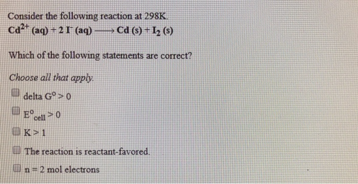 Solved Consider The Following Reaction At 298k 2 Cu Aq