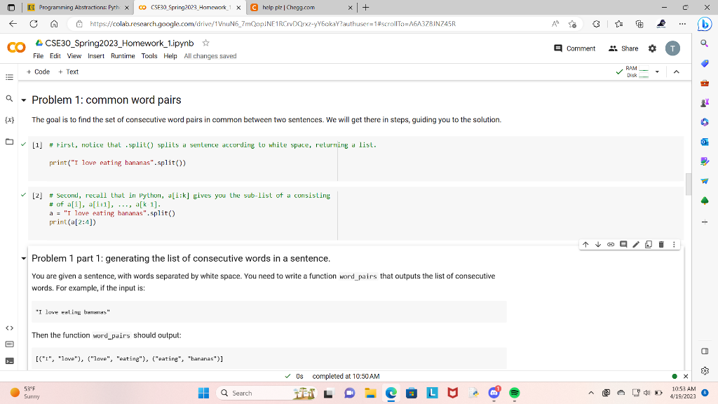 Solved Problem 1 part 1: generating the list of consecutive | Chegg.com