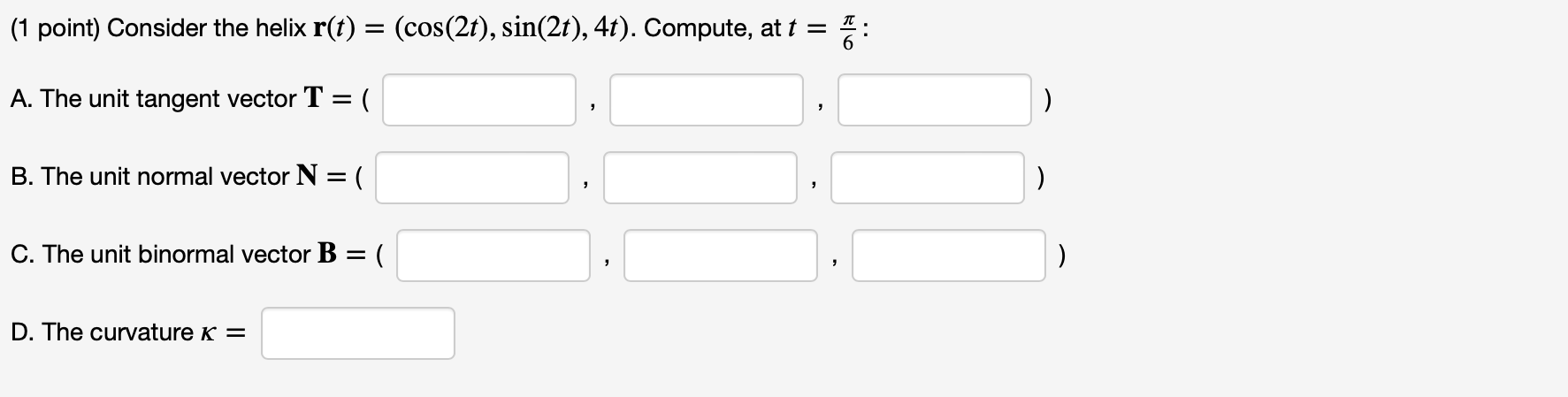 Solved (1 point) Consider the helix | Chegg.com