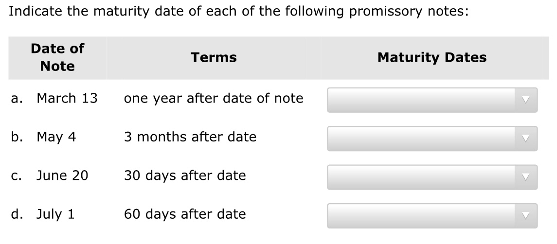 Solved Indicate the maturity date of each of the following | Chegg.com