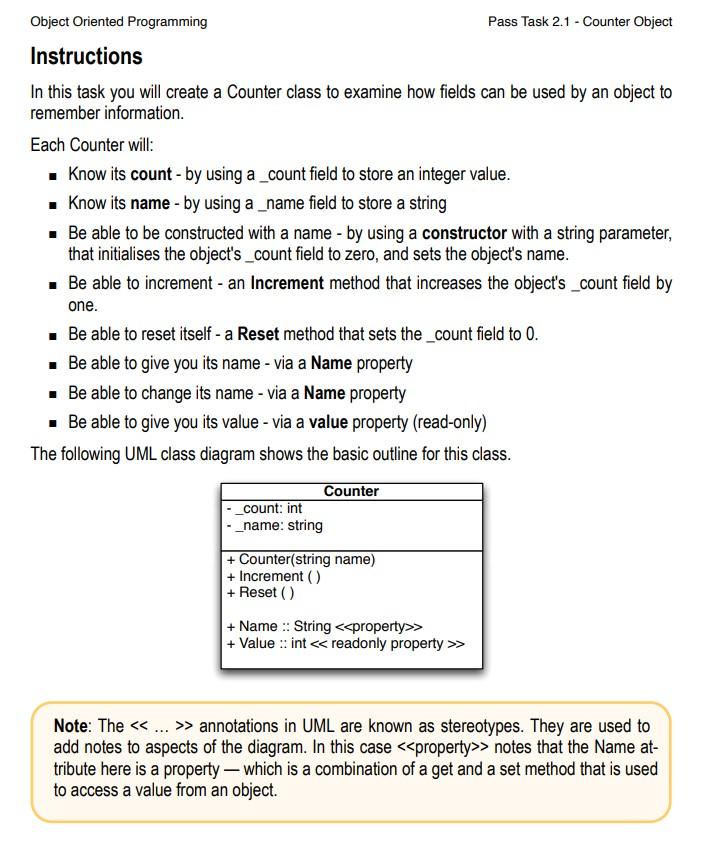 Solved Pass Task 2.1 - Counter Object Object Oriented | Chegg.com