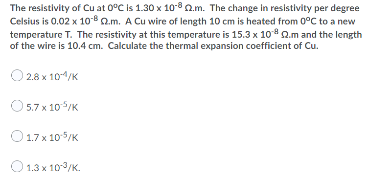 Solved The Resistivity Of Cu At 0 C Is 1 30 X 10 8 2 M T Chegg Com