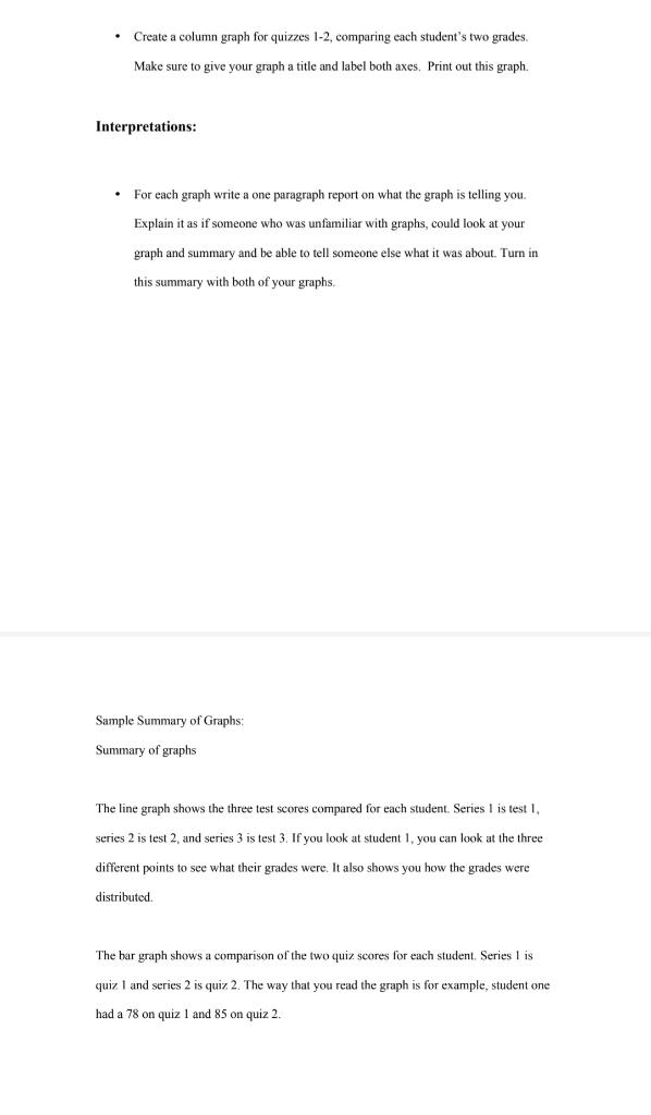Solved Create a column graph for quizzes 1-2, comparing each | Chegg.com