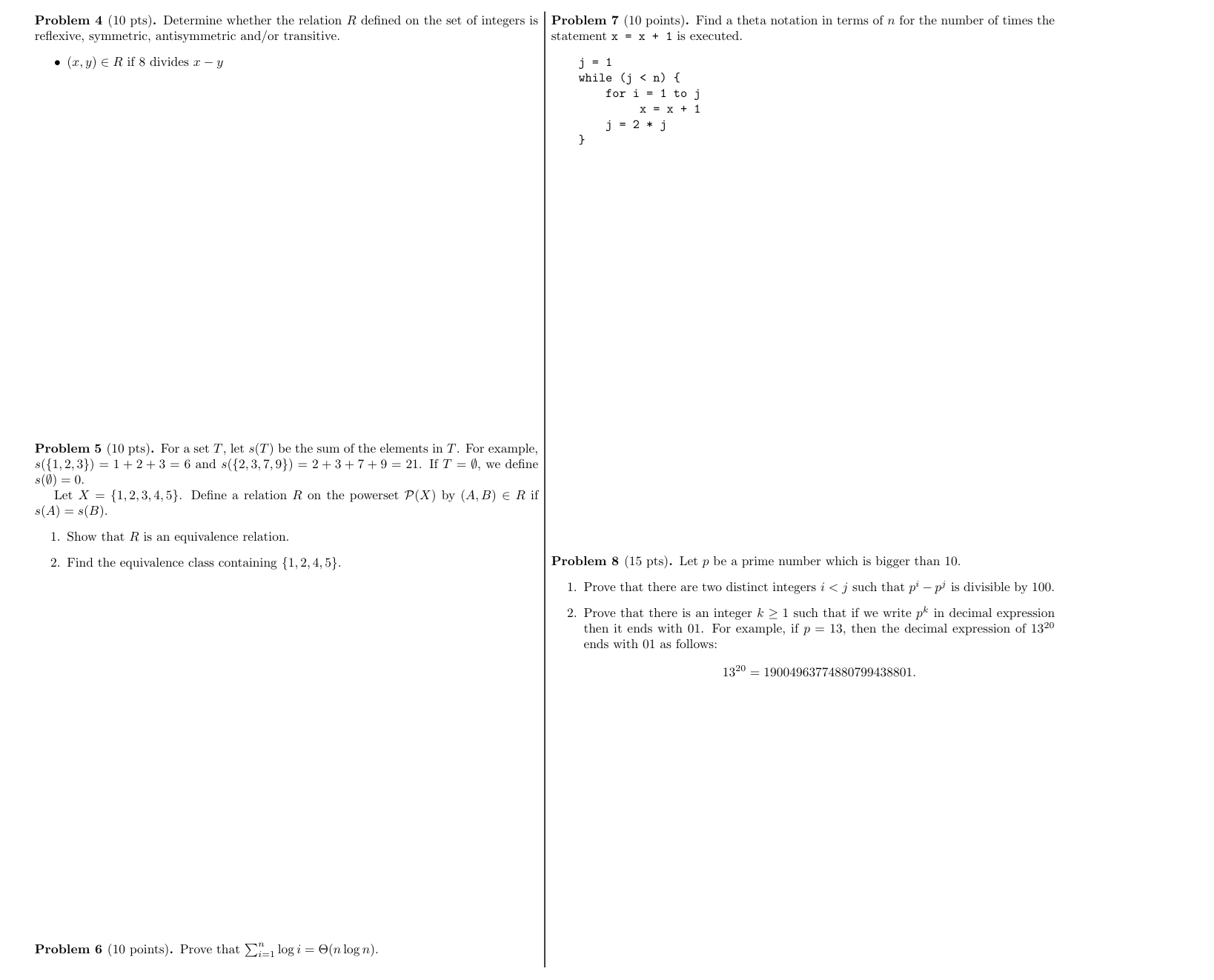 Solved Problem 4 ( 10 pts ). ﻿Determine whether the relation | Chegg.com