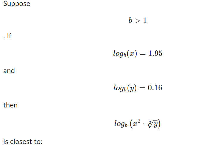 Solved B>1 Logb(x)=1.95 Logb(y)=0.16 Logb(x2⋅2y) | Chegg.com