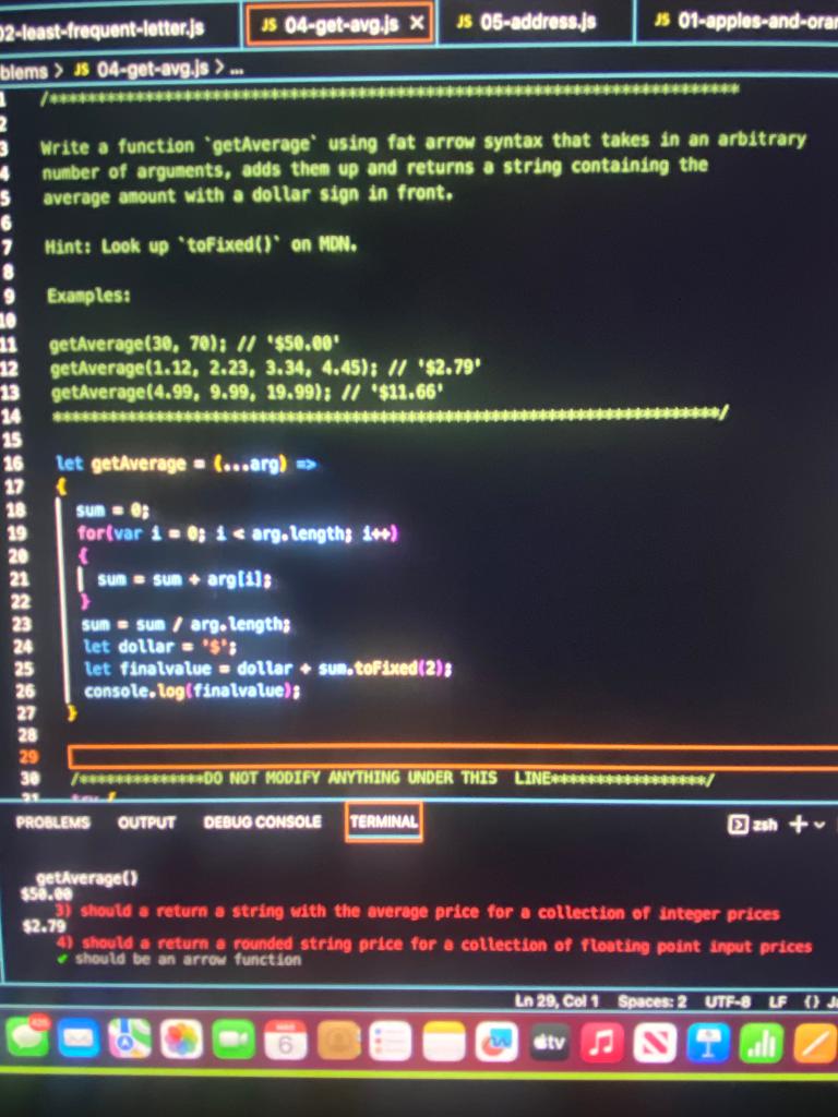 Solved Write a function "getAverage" using fat arrow syntax | Chegg.com