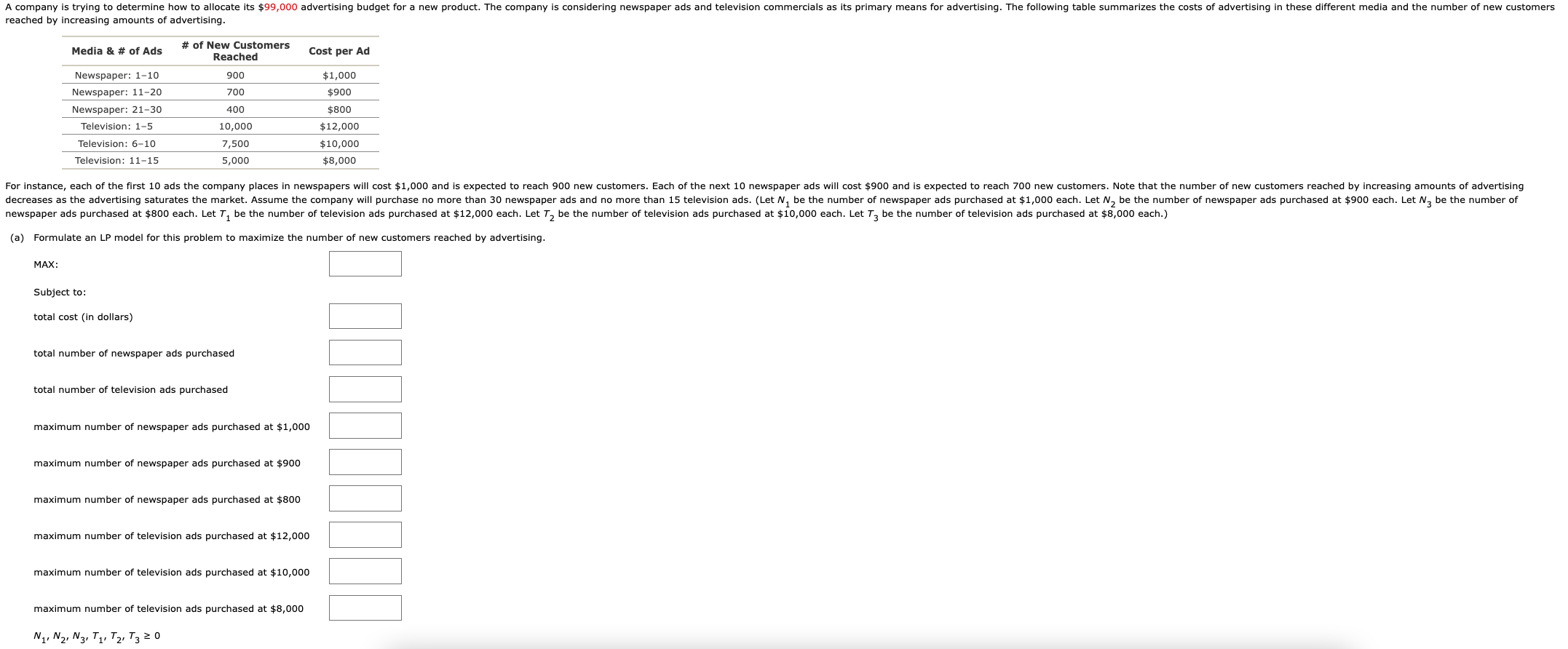 Solved (a) Formulate an LP model for this problem to | Chegg.com