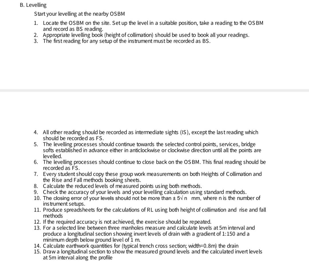 Solved B. Levelling Start Your Levelling At The Nearby OSBM | Chegg.com