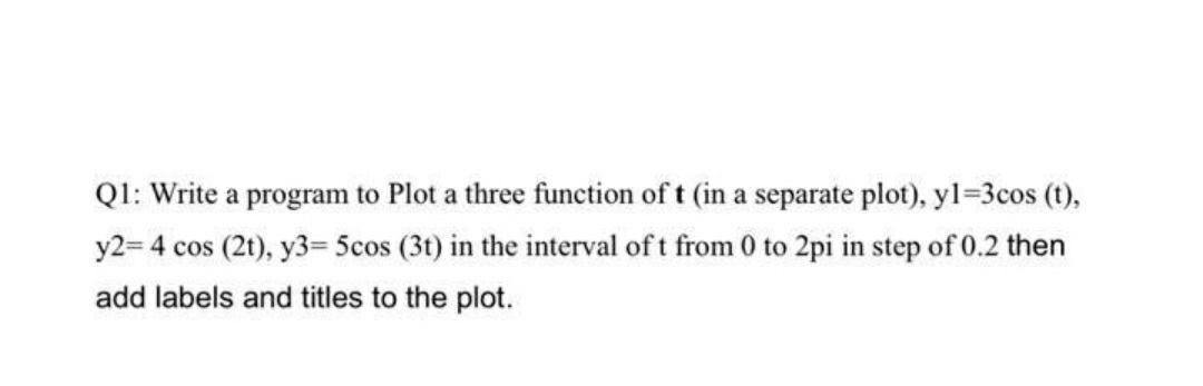 Solved Q1: Write a program to Plot a three function of t (in | Chegg.com