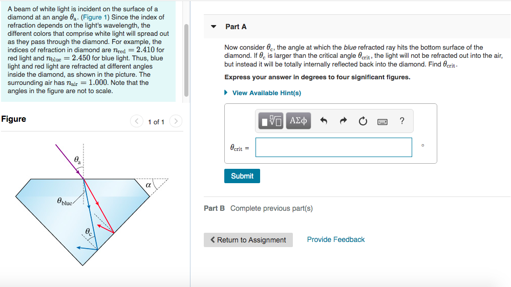 Solved A beam of white light is incident on the surface of a | Chegg.com