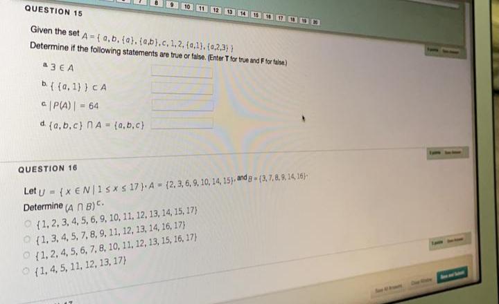 Solved QUESTION 15 19 20 Given The Set A={,b,10), (0.6.c. 1, | Chegg.com