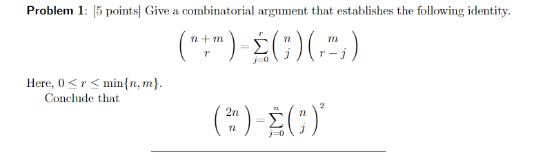 Solved Problem 1: (5 Points) Give A Combinatorial Argument | Chegg.com