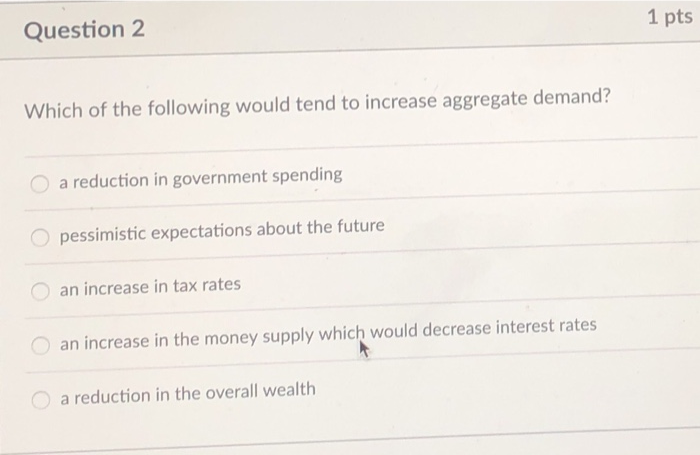 Solved Question2 1 pts Which of the following would tend to | Chegg.com