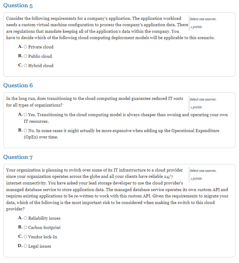 Solved Question 1 Select one answer. 1 points a 1 Which of | Chegg.com