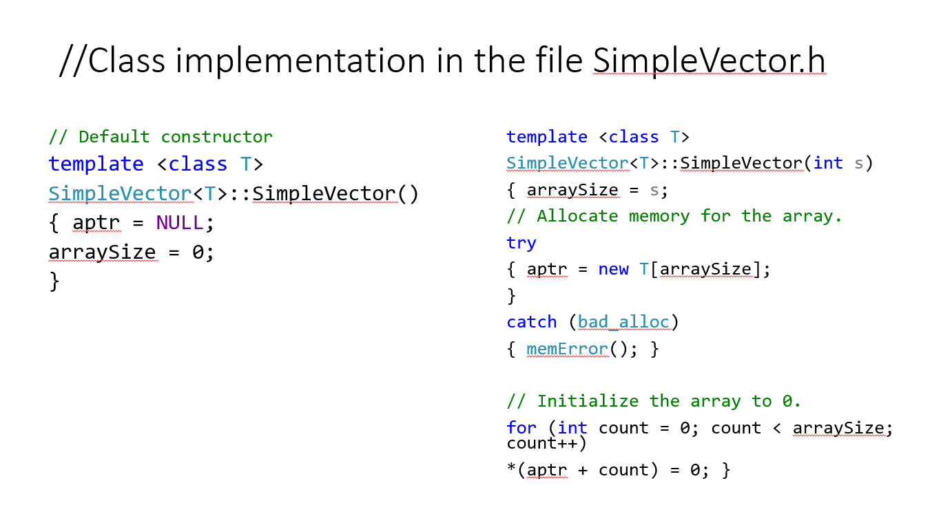 Solved //Class implementation template T> SimpleVector :: | Chegg.com