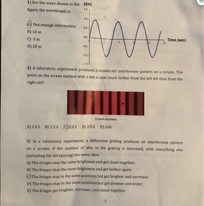 Solved 1) For the wave shown in the figure, the wavelength | Chegg.com