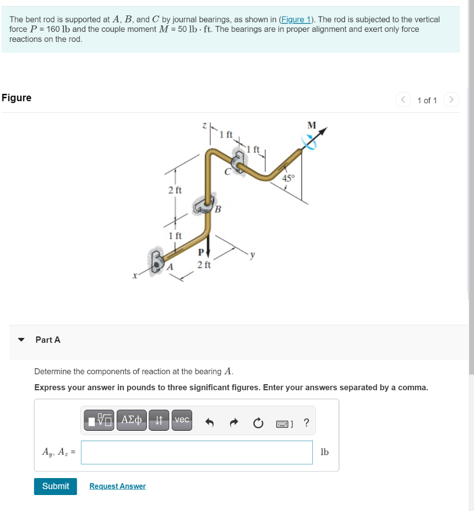 Solved The bent rod is supported at A,B, and C by journal