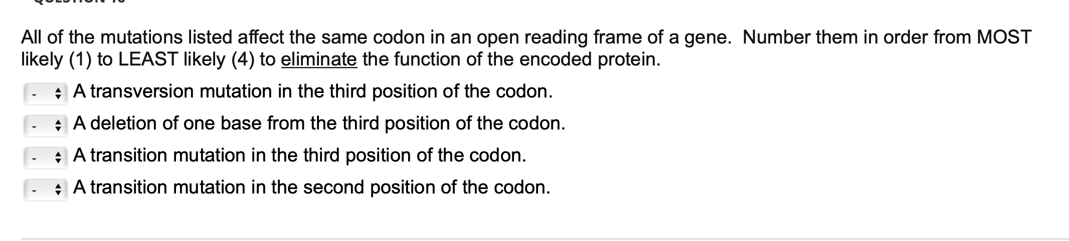 Solved All of the mutations listed affect the same codon in | Chegg.com