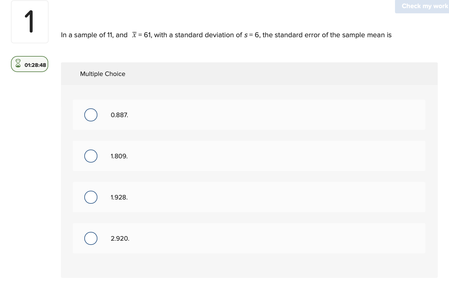 Solved a sample of 11 , and xˉ=61, with a standard deviation | Chegg.com