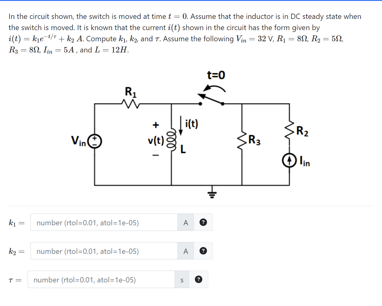 Solved In the circuit shown, the switch is moved at time | Chegg.com