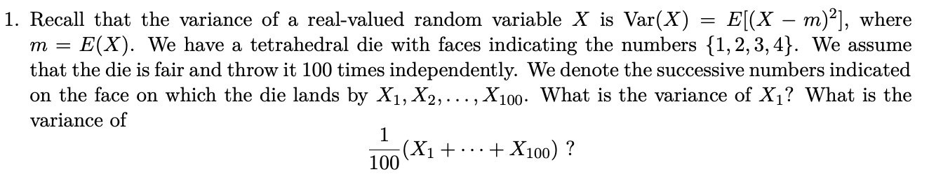 Solved 1. Recall that the variance of a real-valued random | Chegg.com