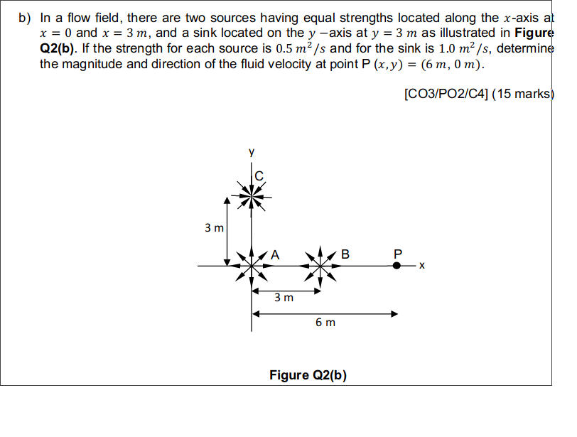 Solved b) In a flow field, there are two sources having | Chegg.com