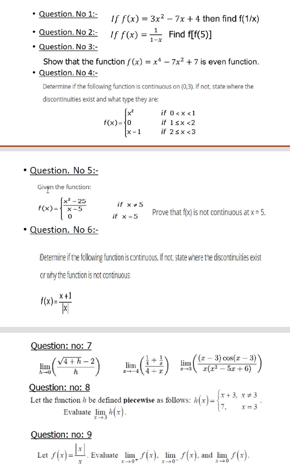 Solved Question No 1 If F X 3x2 7x 4 Then Find Chegg Com