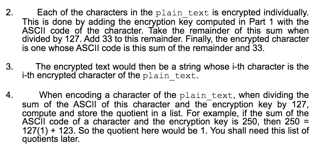 2. Each of the characters in the plain_text is | Chegg.com