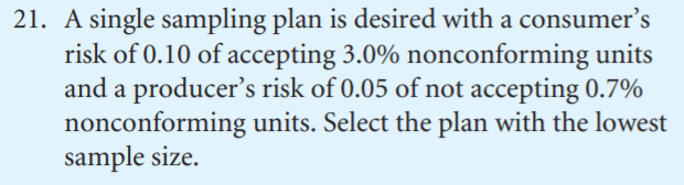 Solved a 21. A single sampling plan is desired with a | Chegg.com