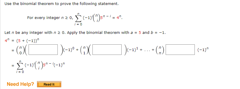 Solved Use The Binomial Theorem To Prove The Following | Chegg.com