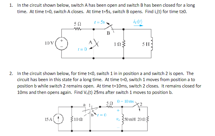 Solved 1. In the circuit shown below, switch A has been open | Chegg.com
