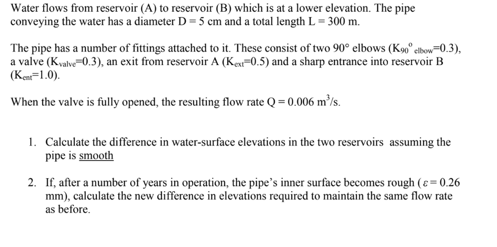 Solved Water Flows From Reservoir (A) To Reservoir (B) Which | Chegg.com