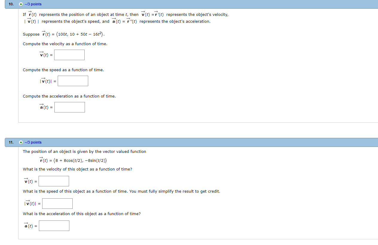 Solved 10. + -13 points If r(t) represents the position of | Chegg.com