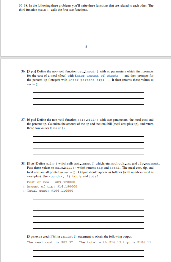 Solved 36-38: In the following three problems you'll write | Chegg.com