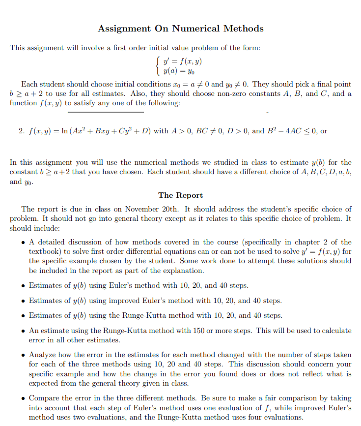 Solved Assignment On Numerical Methods This assignment will | Chegg.com